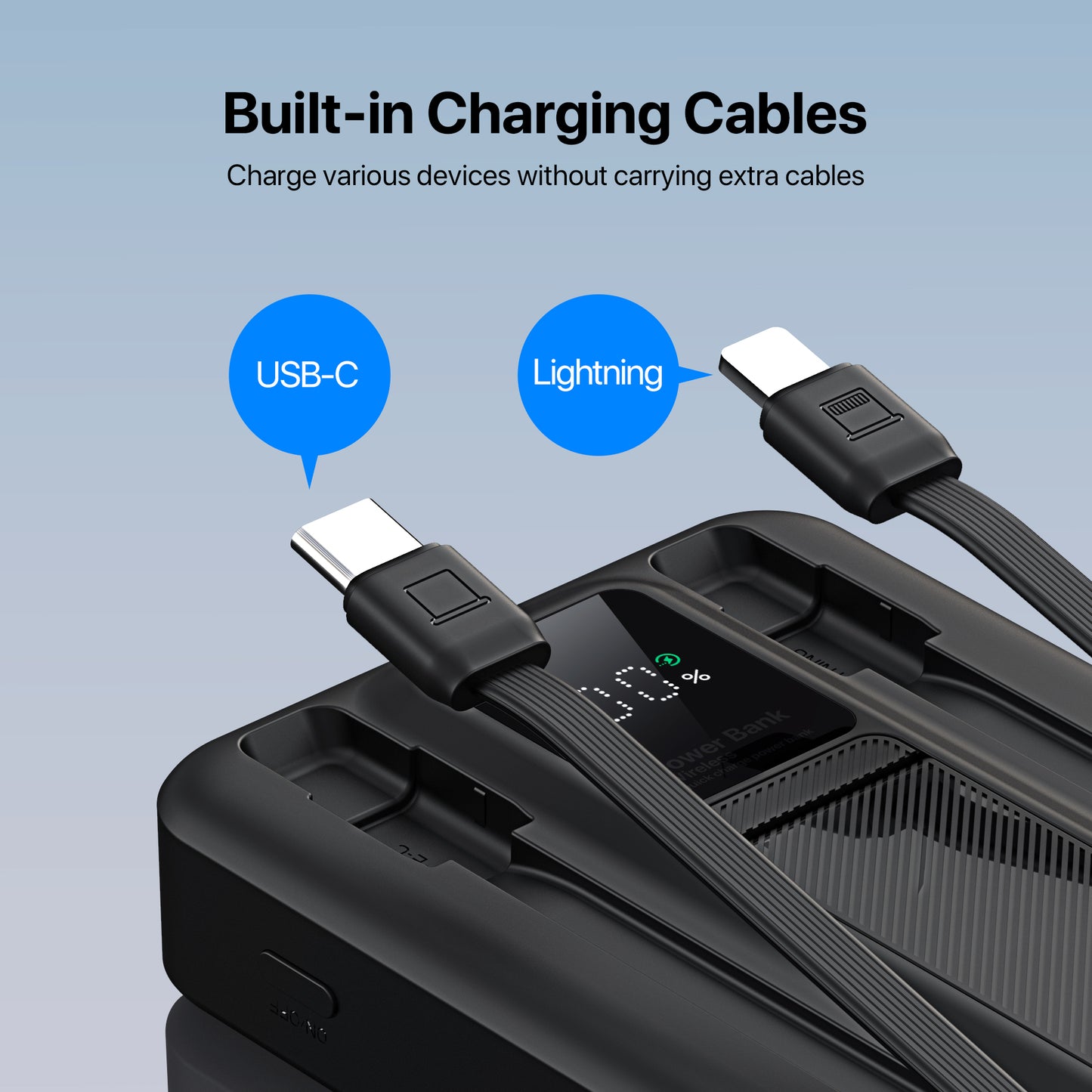 ELEKFONE Magnetic Wireless Power Bank with Built-in Cables and Kickstand - CW08