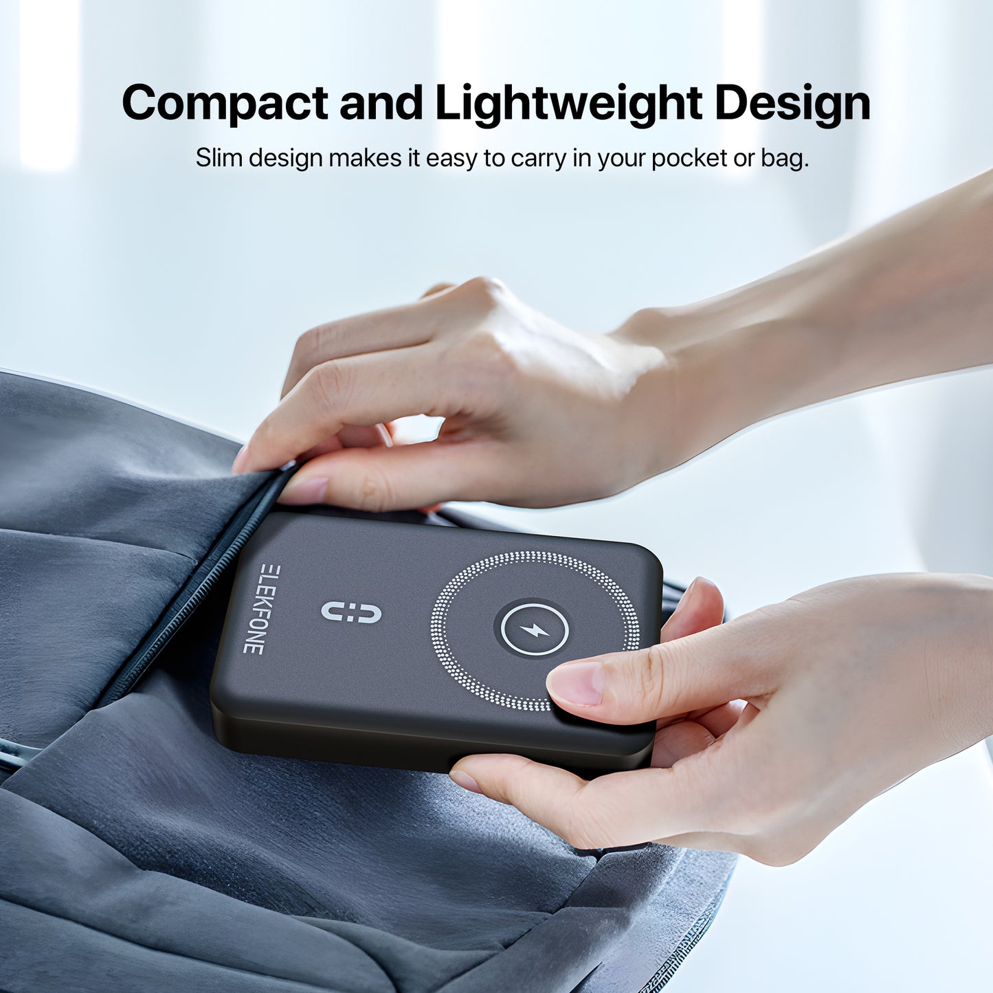 ELEKFONE Magnetic Wireless Power Bank with Built-in Cables and Kickstand - CW08