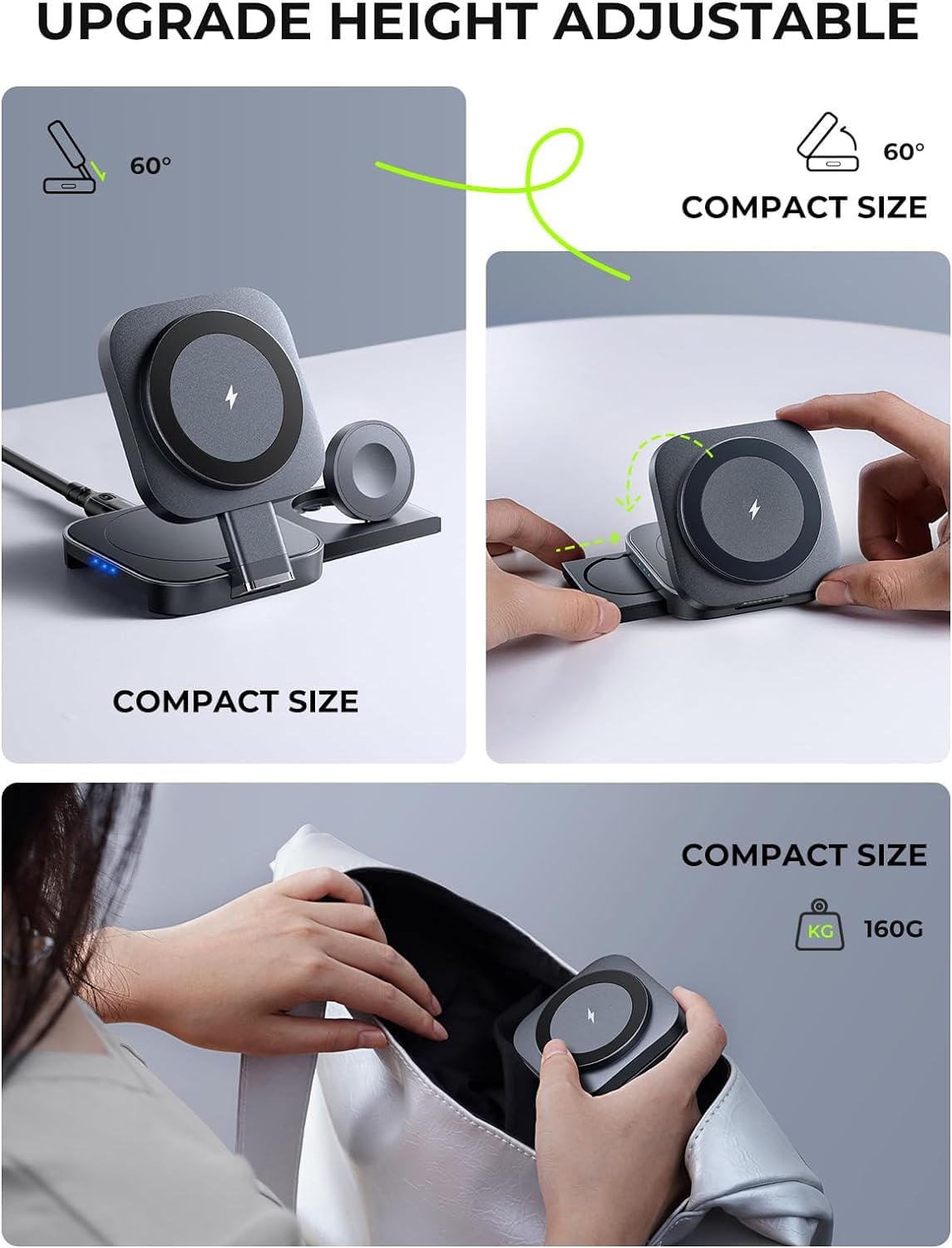 Foldable 3-in-1 Wireless Charger, Perfect for Travel, Power Adapter Included