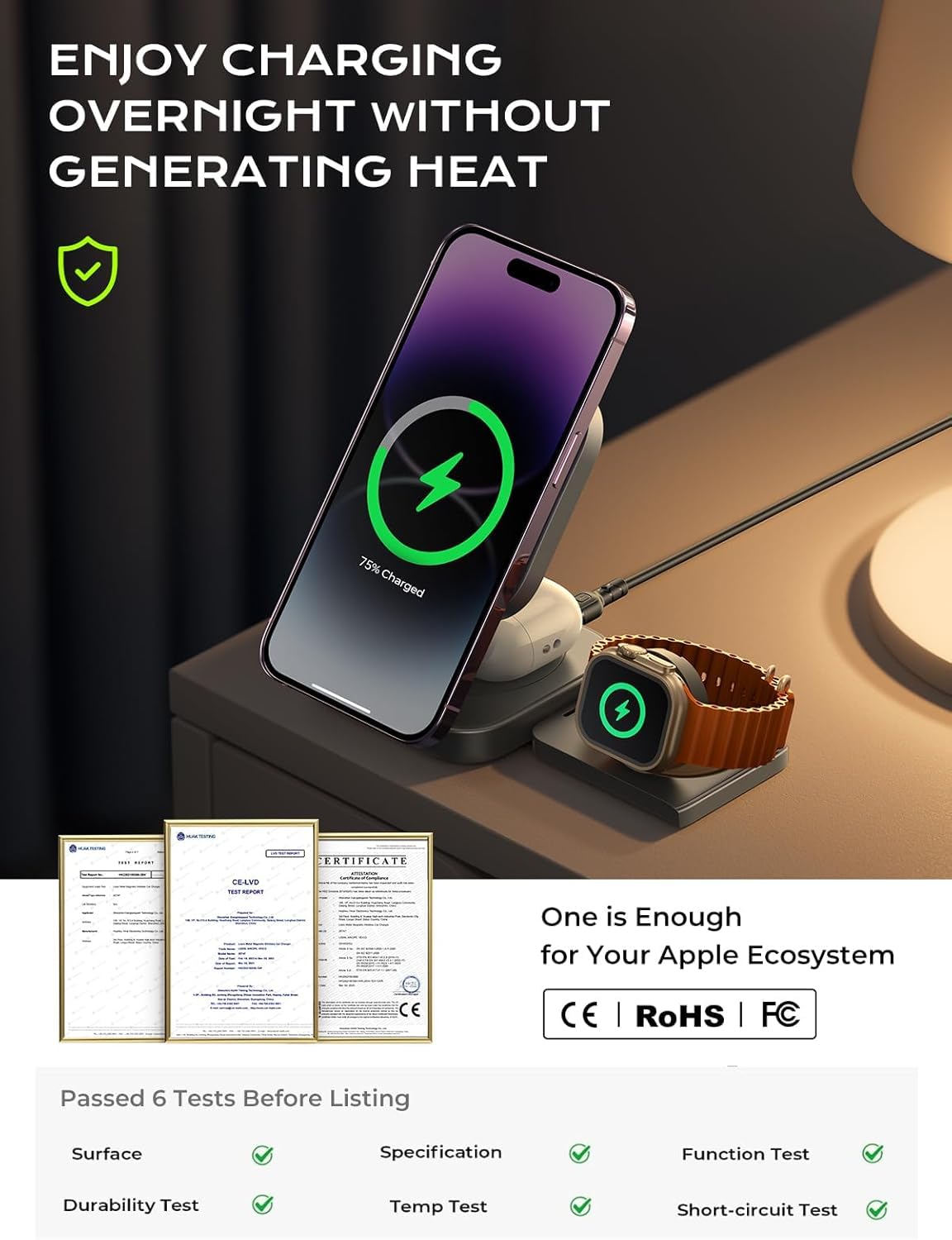 Foldable 3-in-1 Wireless Charger, Perfect for Travel, Power Adapter Included