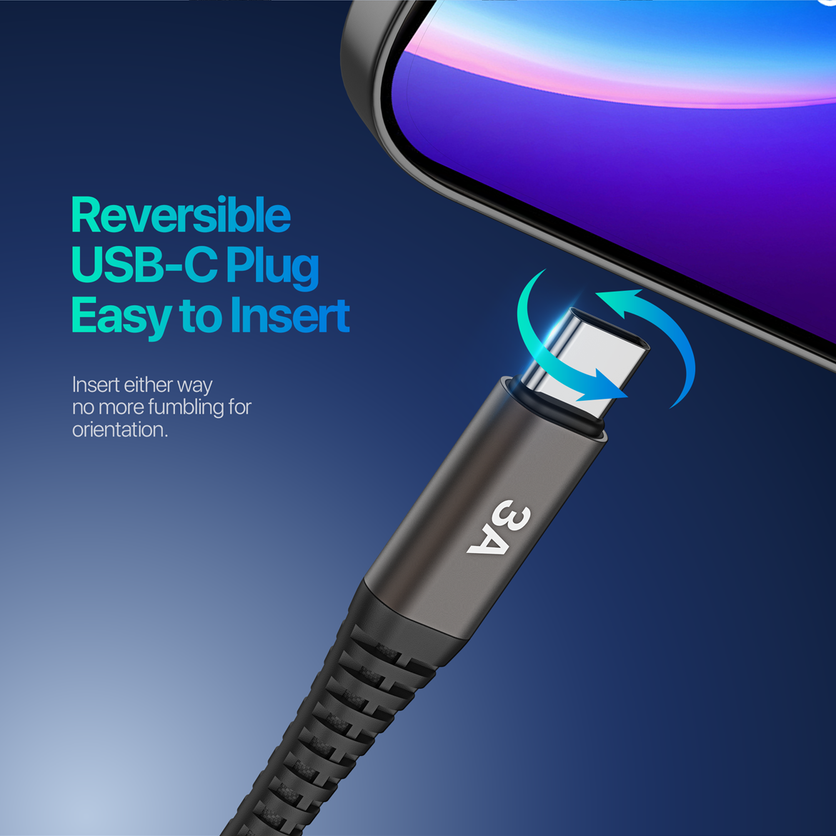 ELEKFONE Braided Nylon Charging Cable 1M, All Conectors Available (USB/Type-C/Lightning) EC01