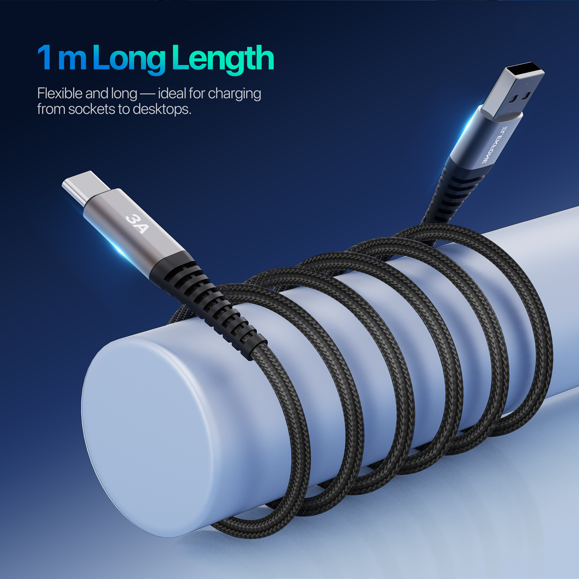 ELEKFONE Braided Nylon Charging Cable 1M, All Conectors Available (USB/Type-C/Lightning) EC01