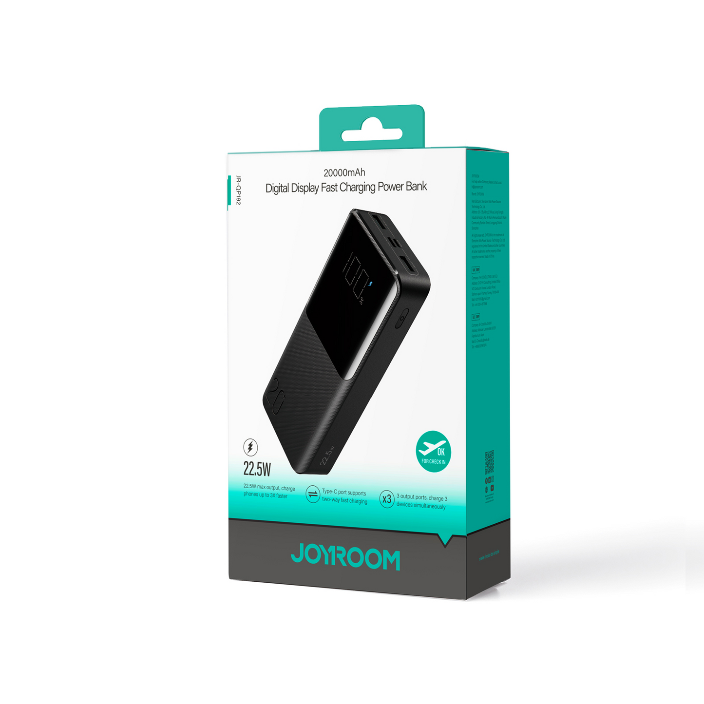 JOYROOM Fast Charging Power Bank with LCD Power Display 20000mAh 22.5W
