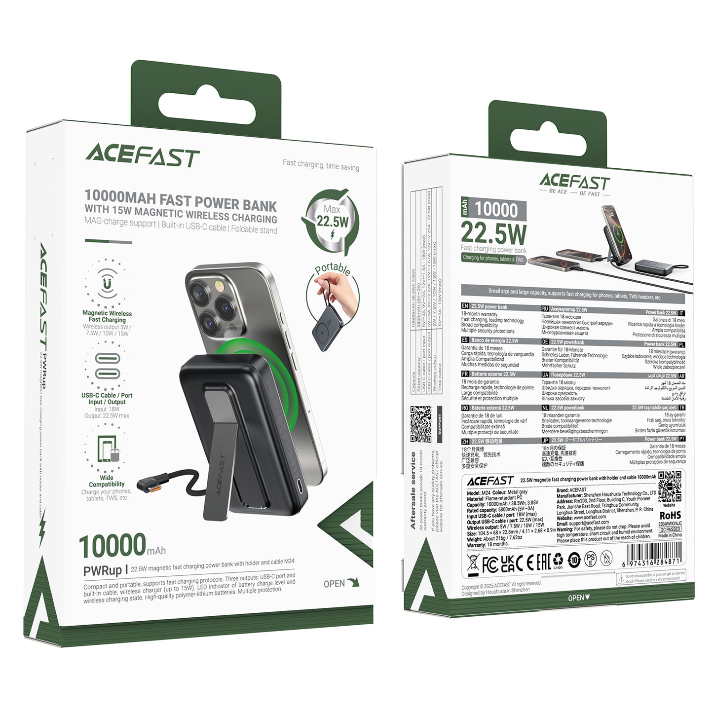 ACEFAST 22.5W Magnetic Power Bank with Holder and Tyep-C Cable - M24