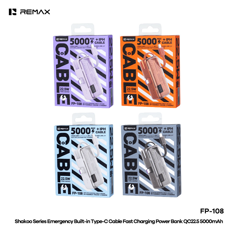 REMAX Built-in Type-C Cable Fast Charging Power Bank QC22.5 5000mAh - FP-108