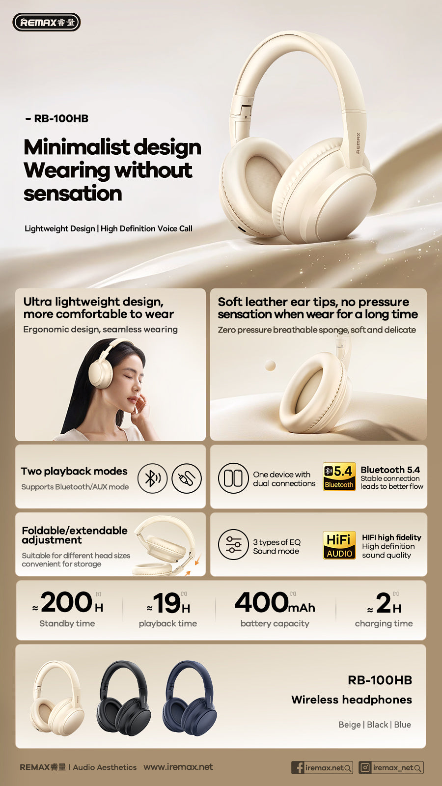 REMAX Wireless Headphones - RB-100HB