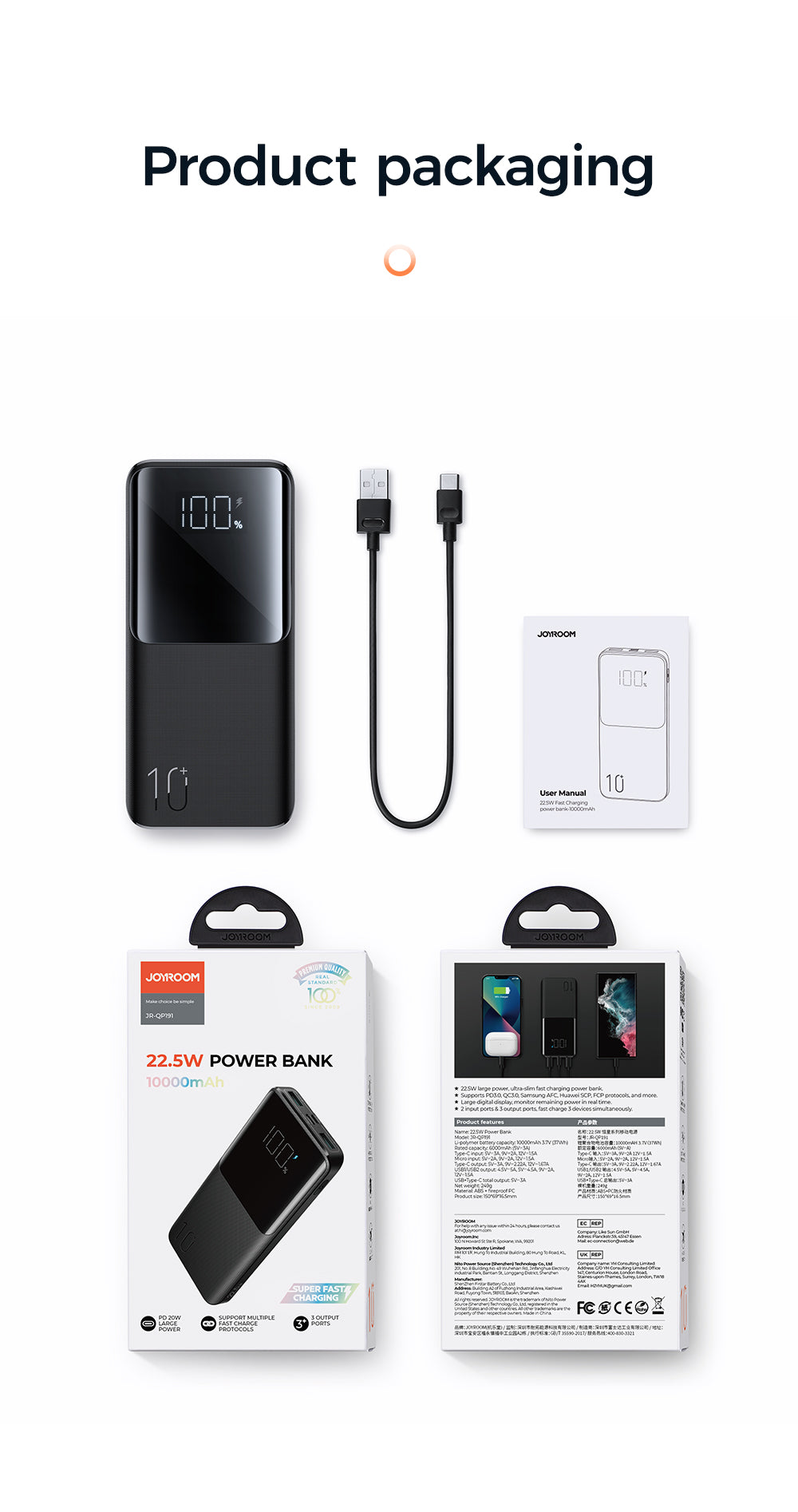 JOYROOM Fast Charging Power Bank with LCD Power Display 20000mAh 22.5W