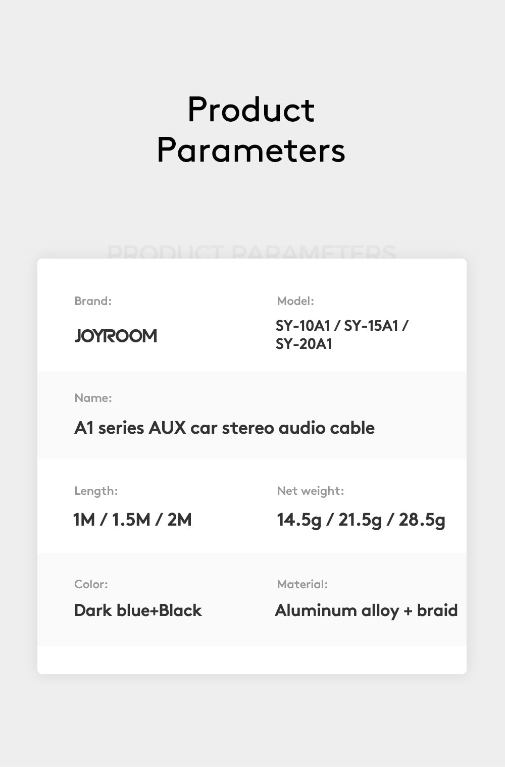 JOYROOM 3.5mm AUX Audio Cable 1M - SY.10A1