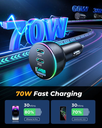 JOYROOM 3-Port Car Charger 70W (2PD+1USB) - JR-CL26