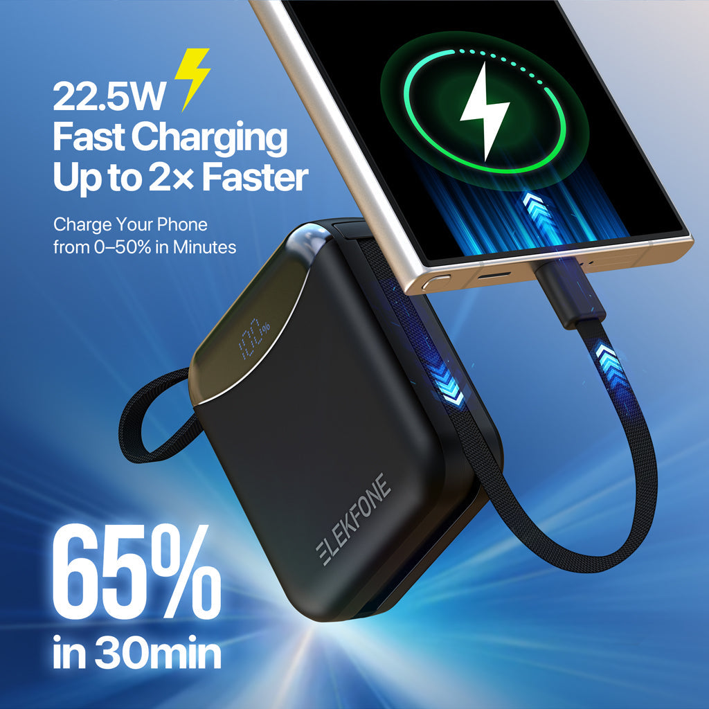 10000mAh Mini Power Bank with Built-in Cables for iPhone, Samsung & More - CW09