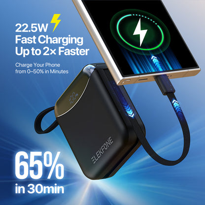 10000mAh Mini Power Bank with Built-in Cables for iPhone, Samsung & More - CW09