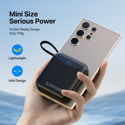10000mAh Mini Power Bank with Built-in Cables for iPhone, Samsung & More - CW09