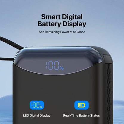 10000mAh Mini Power Bank with Built-in Cables for iPhone, Samsung & More - CW09