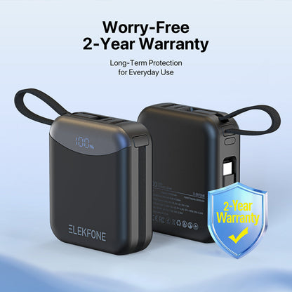 10000mAh Mini Power Bank with Built-in Cables for iPhone, Samsung & More - CW09