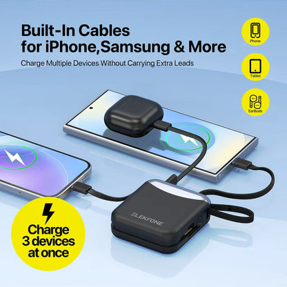 10000mAh Mini Power Bank with Built-in Cables for iPhone, Samsung & More - CW09
