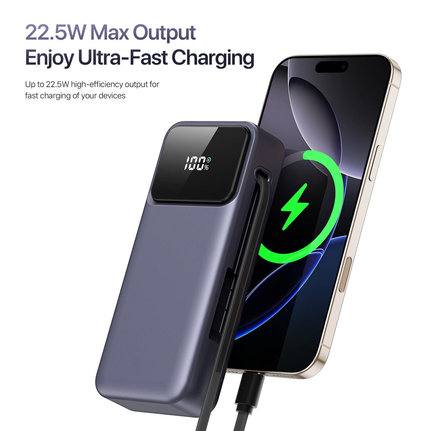 DUZZONA 10,000 mAh Power Bank with Retractable Type-C Cable - P1