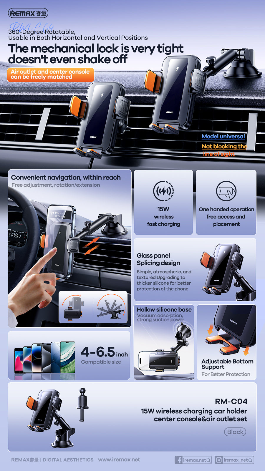 REMAX 15W Wireless Charging Car Mount & Air Vent Set - RM-C04