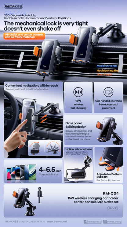 REMAX 15W Wireless Charging Car Mount & Air Vent Set - RM-C04