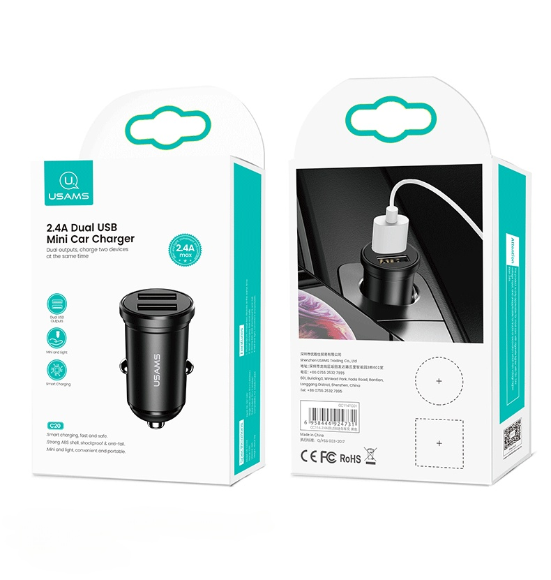 USAMS 2.4A Dual USB Mini Car Charger - US-CC114