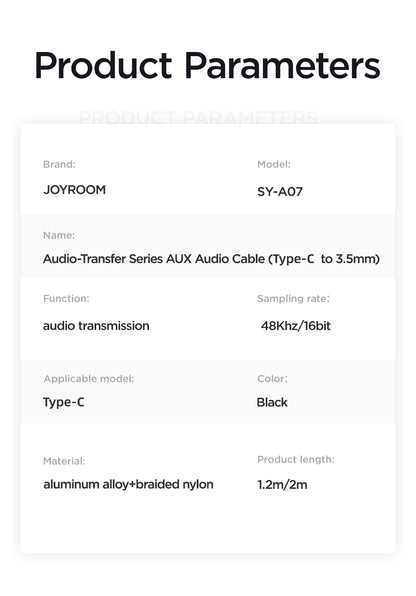 JOYROOM Type-C To 3.5mm Audio Cable HIFI 1.2M SY-A07