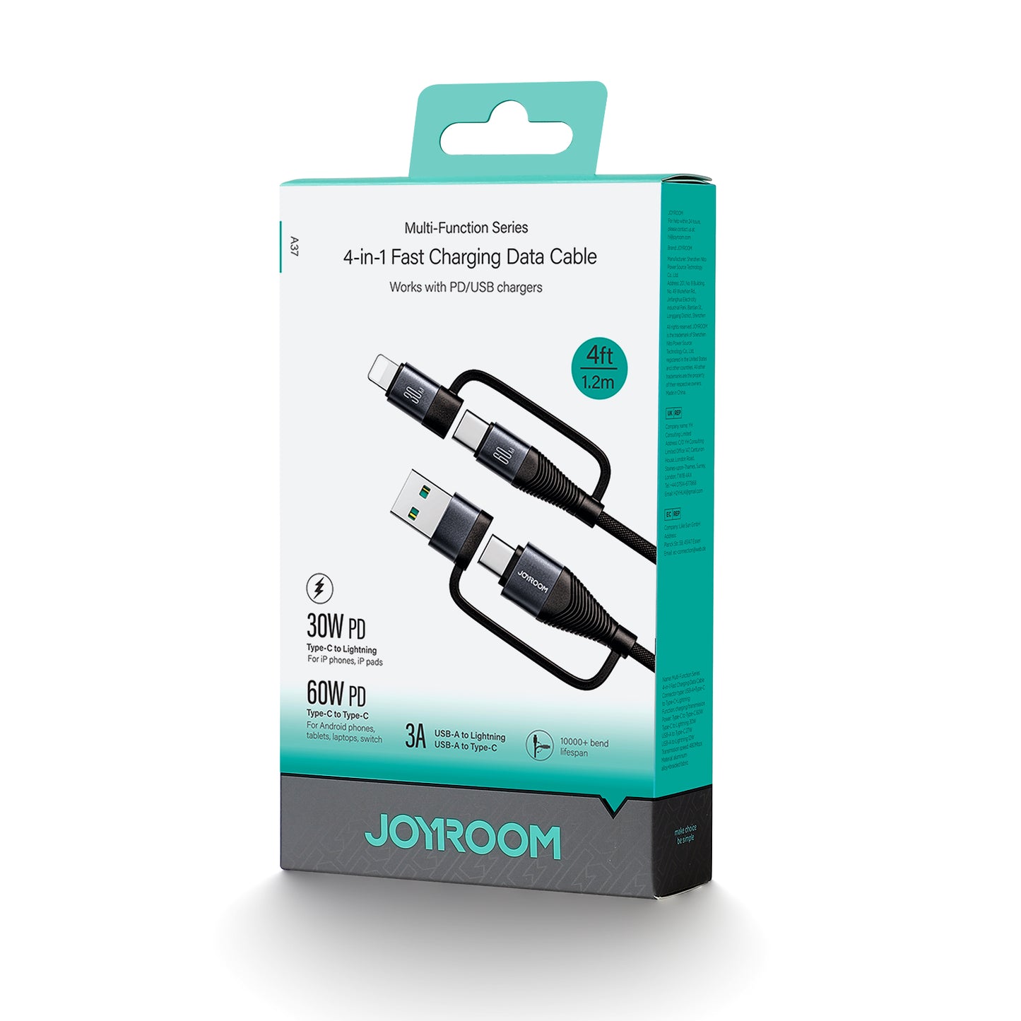 JOYROOM 60W 4-in-1 Fast Charging Data Cable (USB-A/USB-C/Lightning) 1.2M SA37-2T2