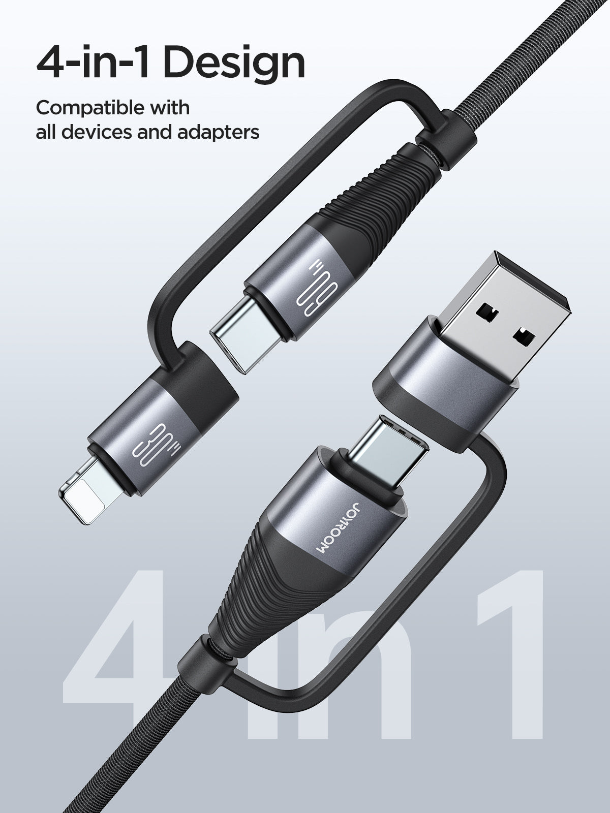 JOYROOM 60W 4-in-1 Fast Charging Data Cable (USB-A/USB-C/Lightning) 1.2M SA37-2T2