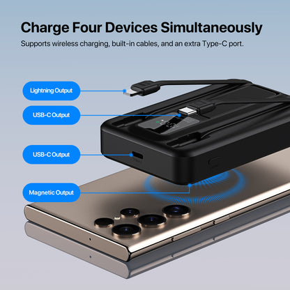 ELEKFONE Magnetic Wireless Power Bank with Built-in Cables and Kickstand - CW08