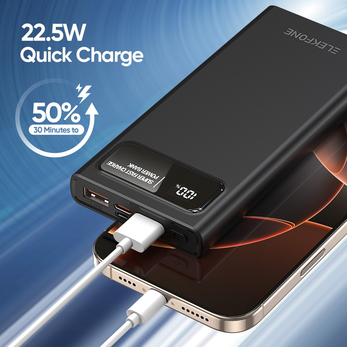 ELEKFONE 10000mAh 22.5W PD Power Bank, Compatible with Phones and Tablets - P1
