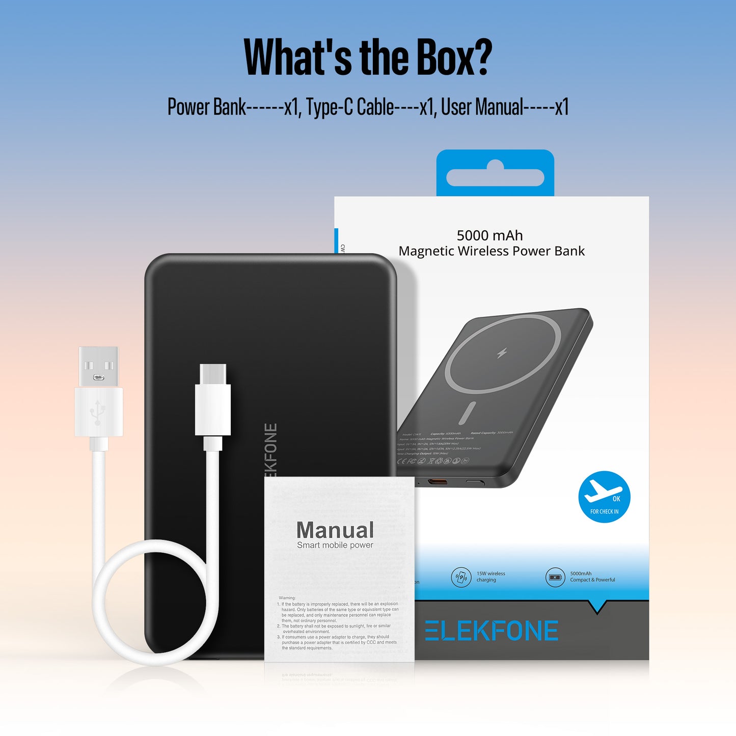 ELEKFONE 5,000mAh Super Slim MagSafe Power Bank - CW11