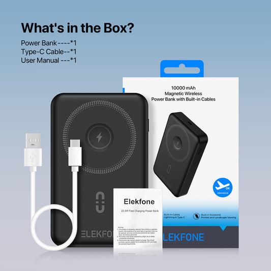 ELEKFONE Magnetic Wireless Power Bank with Built-in Cables and Kickstand - CW08