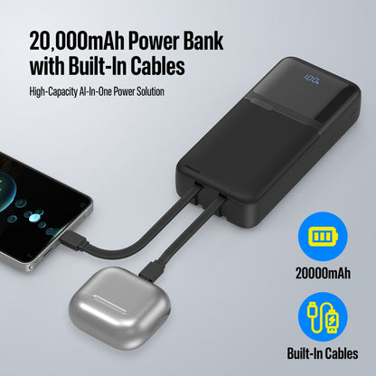 20KmAh Power Bank with Built-in Cables for iPhone, Samsung & More - CW10