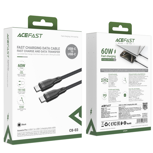 ACEFAST 60W Premium USB-C to USB-C Cable, Compatible with iPhone 15 - C8-03