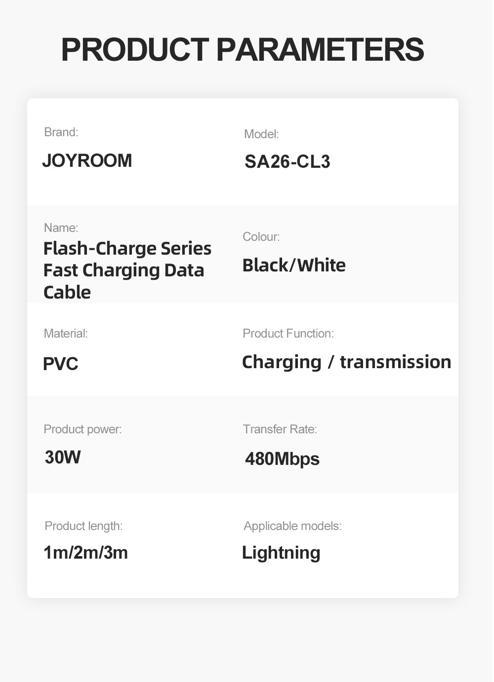 JOYROOM Flash-Charge Series Charging Cables 1M (Lightning/USB-C/USB-A)