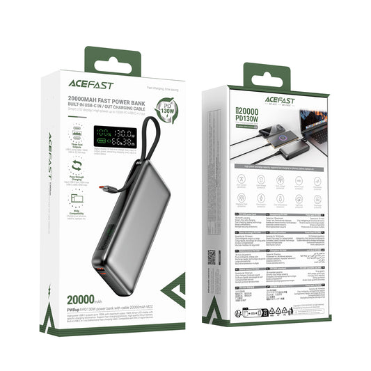 ACEFAST PD 130W SUPERPOWER Laptop Power Bank with Built-in Cable - M22-20000