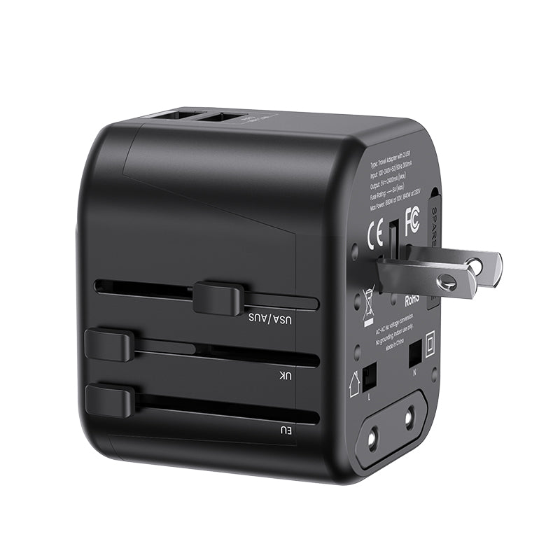 USAMS Universal Travel Power Adapter 12W Dual USB-A Ports - US-CC173