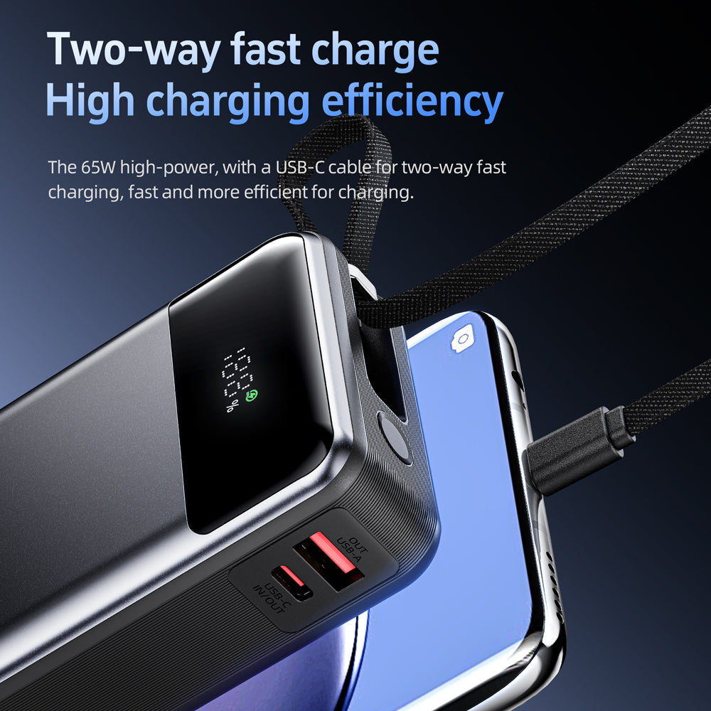 ACEFAST PD65W Power Bank with Built-in Type-C Cable - M21-20000