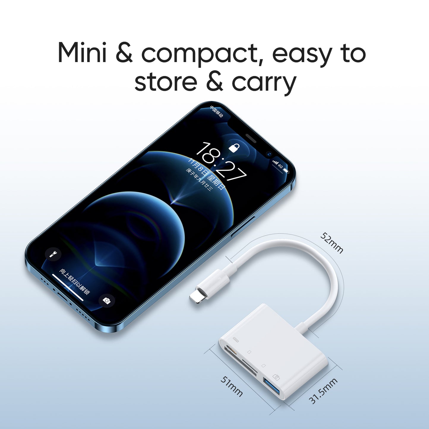4-in-1 Card Reader with Type-C/Lightning Connector