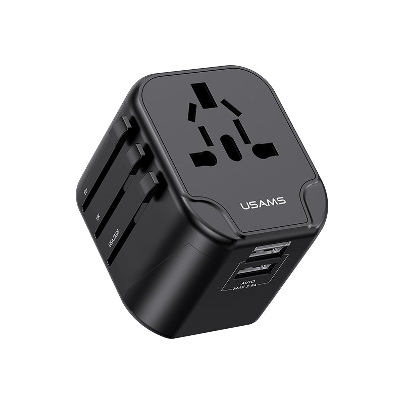 USAMS Universal Travel Power Adapter 12W Dual USB-A Ports - US-CC173