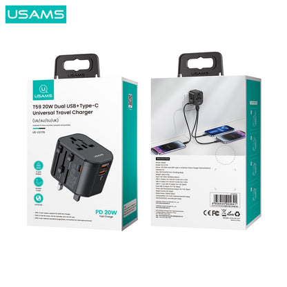 USAMS Universal Travel Power Adapter 12W Dual USB-A Ports - US-CC173