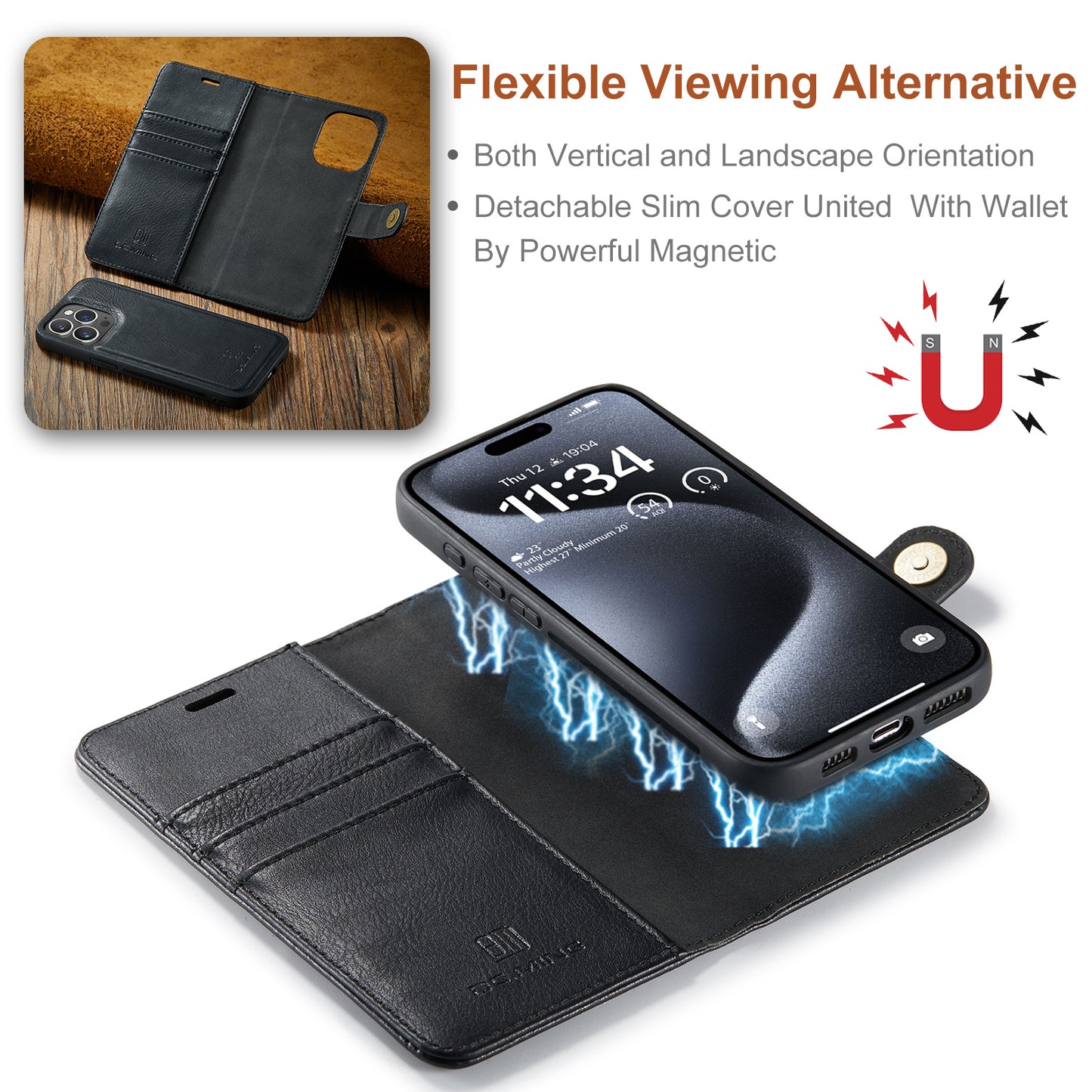 2-in-1 Wallet Phone Case with Detachable Inner Case Card Slots and Bill Slot W3