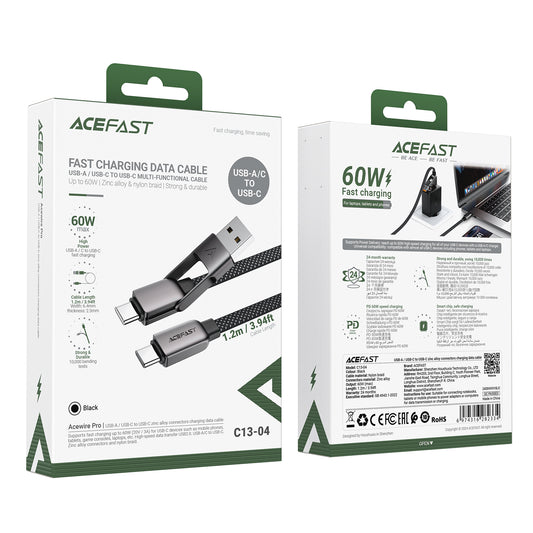 ACEFAST 60W 2-in-1 USB/Type-C to Type-C Braided Charging Cable - C13-04