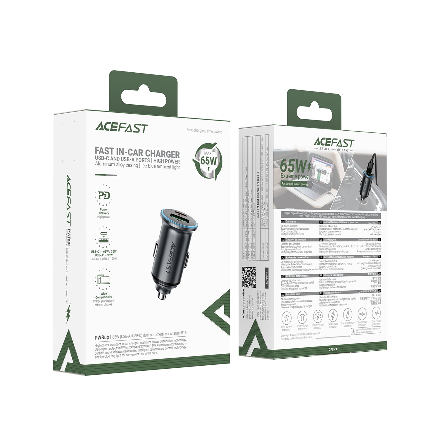 ACEFAST 65W (USB-A+USB-C) Dual-Port Car Charger - B15