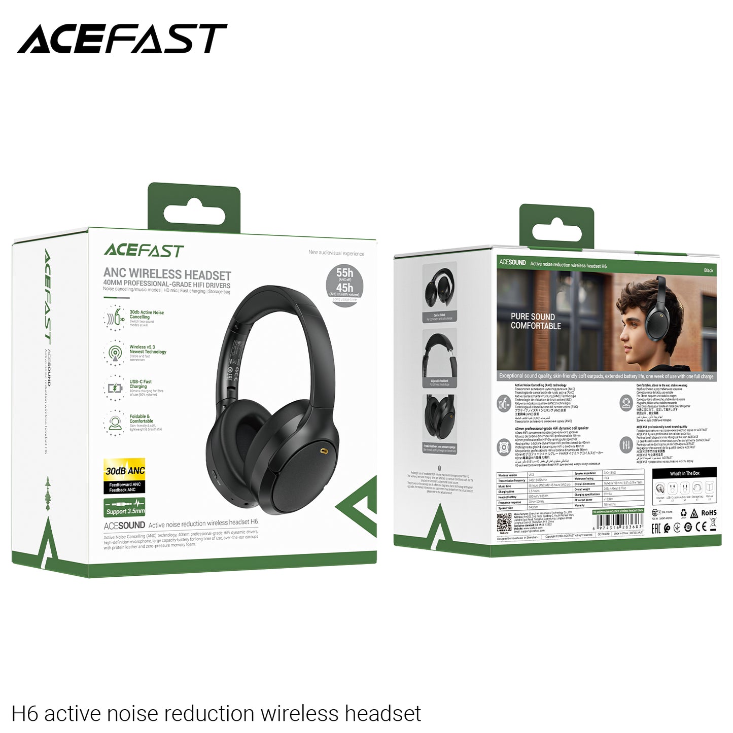 ACEFAST Active Noise Reduction Wireless Headset - H6