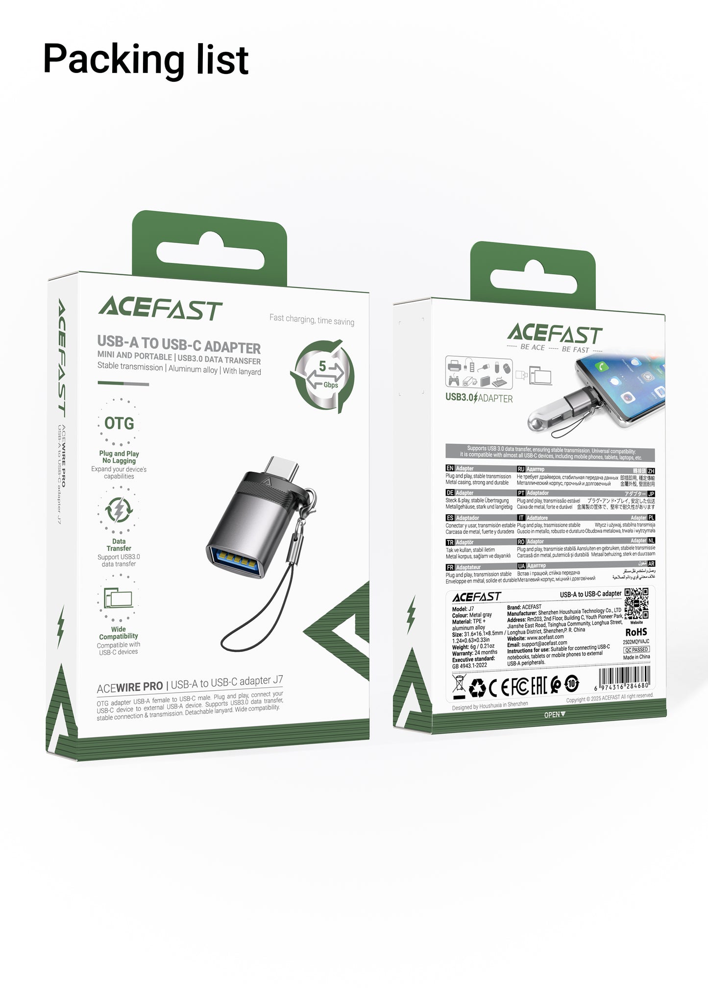 ACEFAST Female USB-A to Type-C Adapter - J7