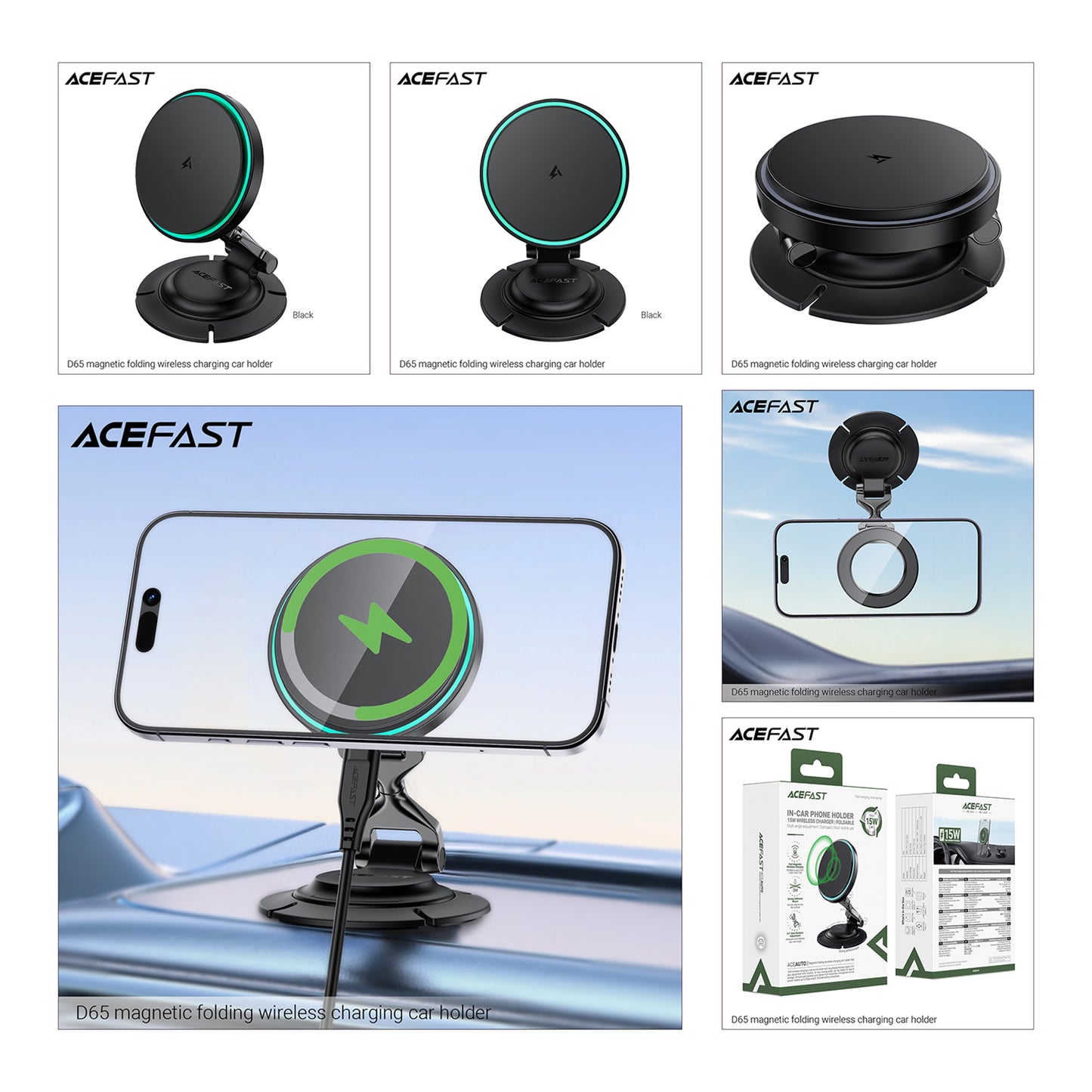 ACEFAST Magnetic Folding Wireless Charging Car Phone Holder - D65