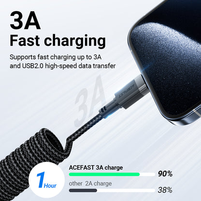 ACEFAST USB-A to USB-C Coiled Cable 1.2M - C14-04