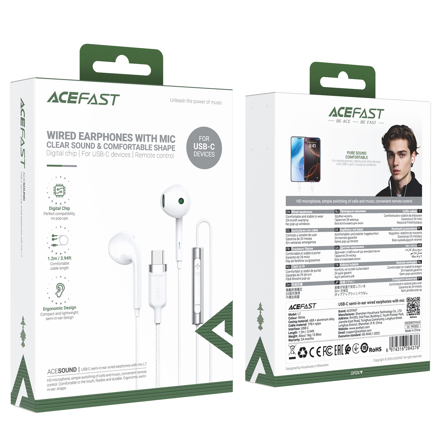 ACEFAST USB-C Half In-ear Wired Earphones with Mic - L7