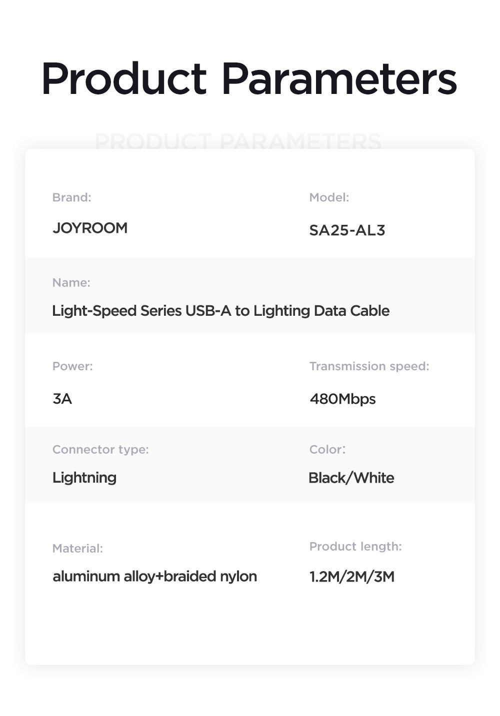 JOYROOM Premium Braided Charging Cable 1.2M (USB to Lightning/Type-C) - S-A25