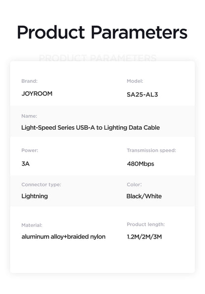 JOYROOM Premium Braided Charging Cable 1.2M (USB to Lightning/Type-C) - S-A25