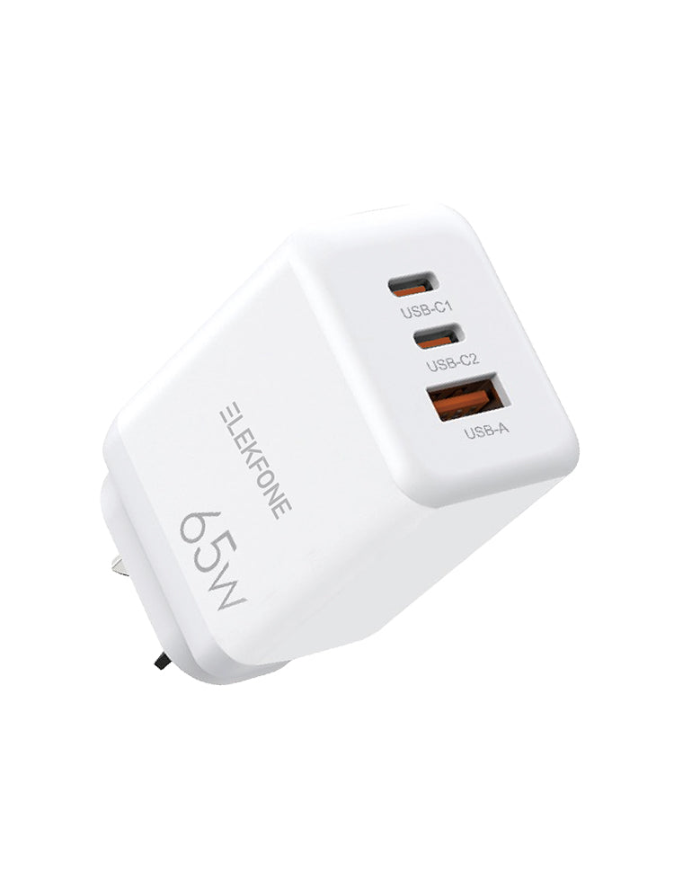 ELEKFONE 65W GaN Wall Charger Dual USB-C and USB-A Ports SAA Certified - C6